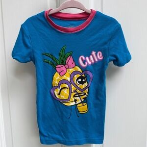 Joyond 3T Girls Blue and Pink Tropical Pineapple Short Sleeve Pajama Top